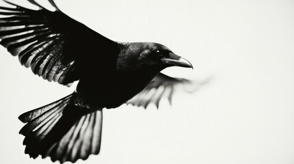 Fototapeta premium a close up shot of a crow flying, white background,