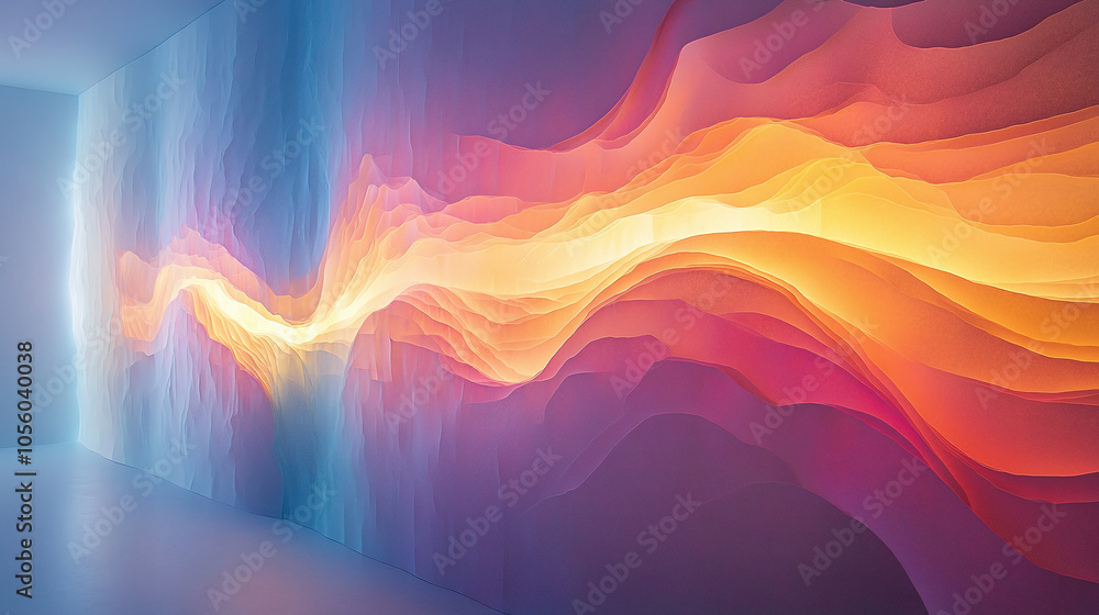 Poster vibrant wave of colors illuminating a modern space with abstract shapes in soft hues