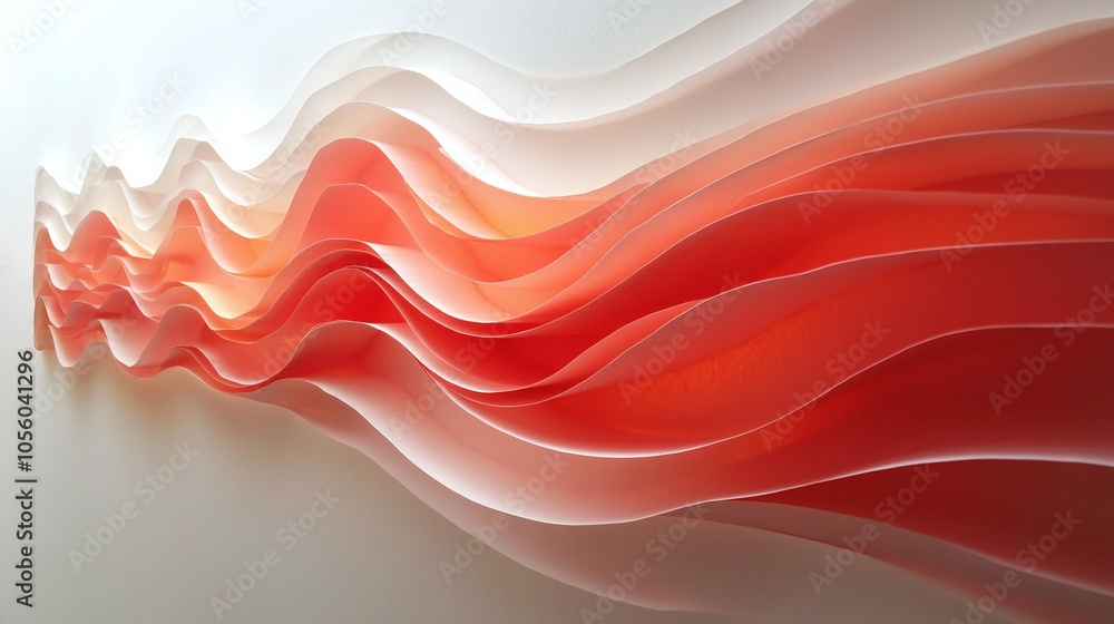 Poster smooth flowing waves of translucent orange and white create an artistic display in a modern setting