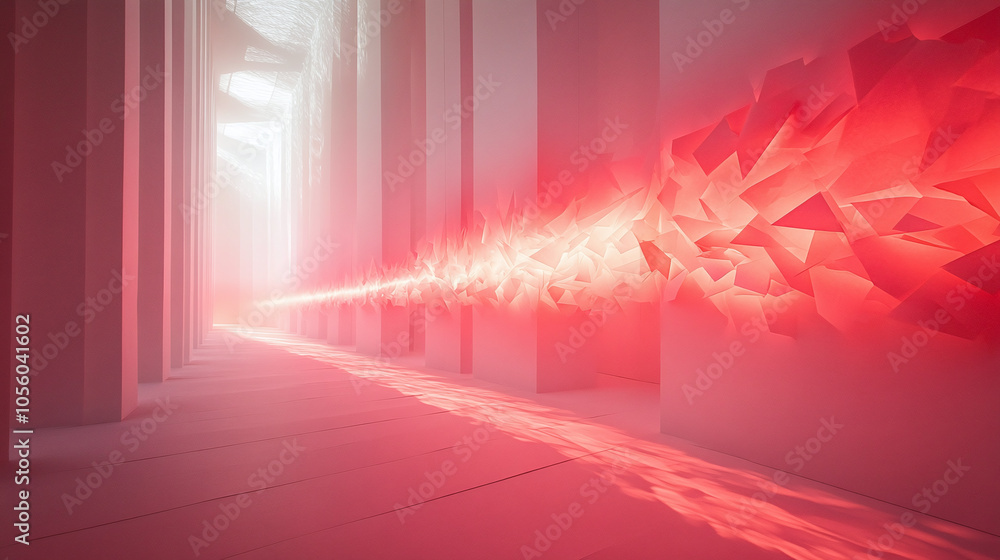 Poster a mesmerizing red light cuts through a futuristic corridor illuminated by soft ambient glow