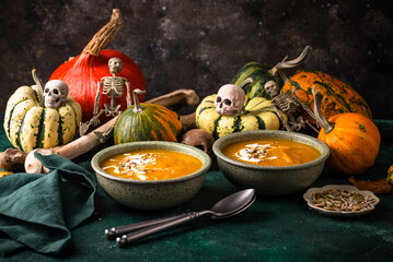 Vegetarian autumn pumpkin cream soup