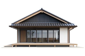 Modern house design with large windows and a unique roof, showcasing contemporary architecture.