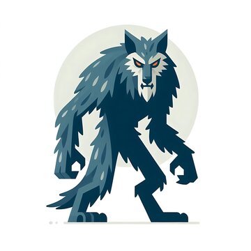 blue werewolf standing before full moon