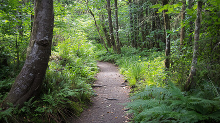 Obraz premium Hike along a mysterious woodland stretch