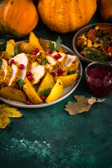Traditional Thanksgiving day dinner with turkey