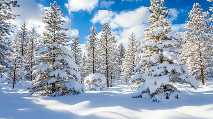 Obraz premium Imagine a snowy landscape dotted with majestic pine trees