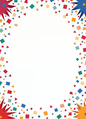 vector of a colorful geomteric shapes confetti arranged in frame on white background with copy space