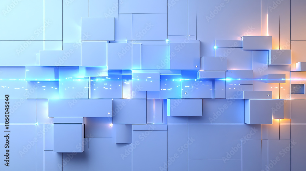 Poster dynamic interplay of geometric shapes in a futuristic urban setting with glowing accents
