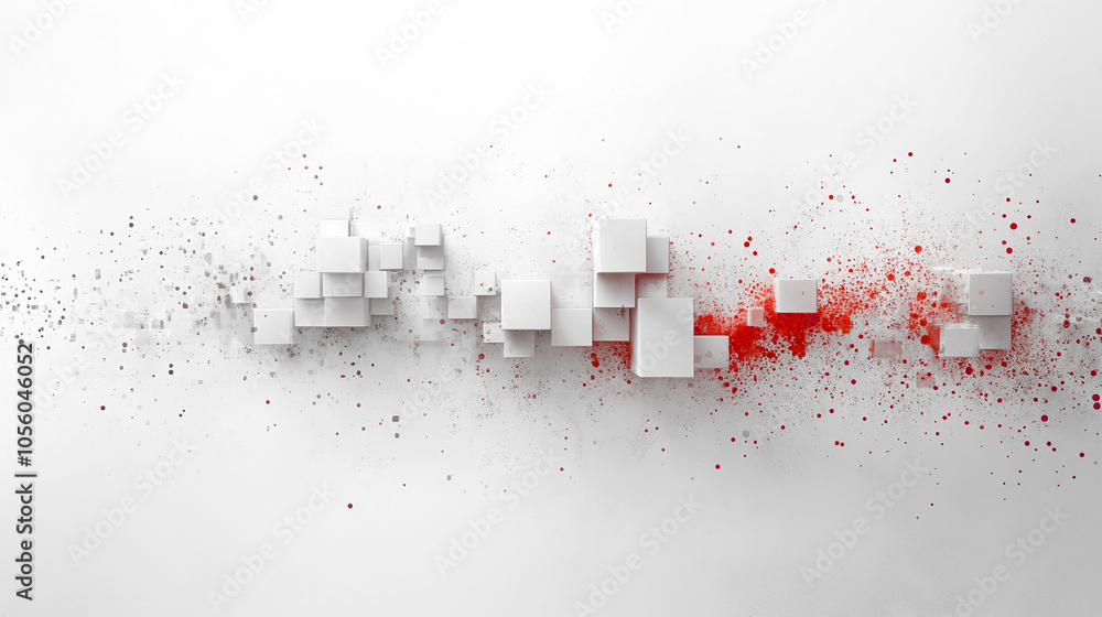 Aufkleber dynamic white cubes create an abstract art piece with splashes of red amidst a minimalist backdrop