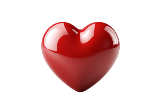 Shiny red heart symbol on a white isolate background, representing love and affection.