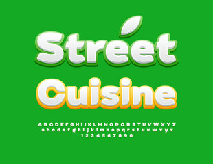 Vector eco concept Street Cuisine. White and Green Bright Font. Trendy digital Alphabet Letters and Numbers set.