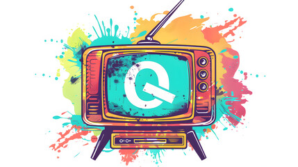 q letter tv television channel logo vector icon illustration highlighted by white, pop-art, png