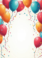vector of colorful balloons with colorful confetti and streamers with stars on white background