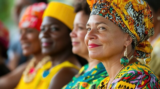 Colorful Headwrap and Smiles at a Cultural Diversity Gathering French Guiana Armistice Day