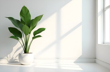 Modern indoor plant  in a minimalist interior isolated on white background 