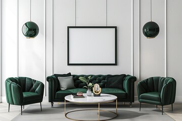 Modern Interior of Stylish Living Room ,Wall Mock Up, Frame , Poster with Beautiful Background, 3d render