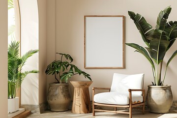 Modern Interior of Stylish Living Room ,Wall Mock Up, Frame , Poster with Beautiful Background, 3d render
