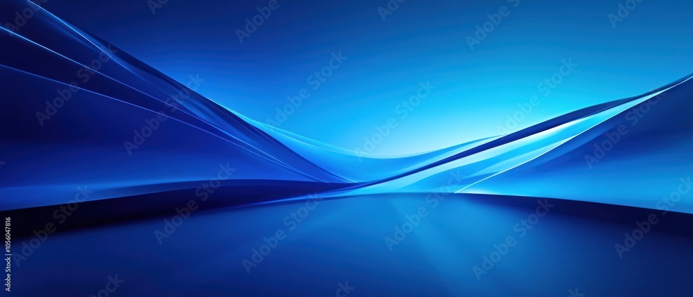 Poster abstract blue waves with gradient lighting, creating a serene and modern atmosphere.