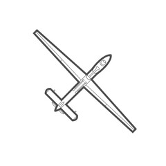 Reconnaissance and strike unmanned aerial vehicle, combat drone top view Predator icon.
