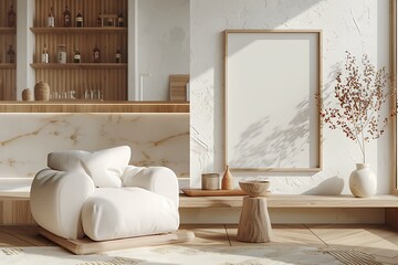 Modern Interior of Stylish Living Room ,Wall Mock Up, Frame , Poster with Beautiful Background, 3d render