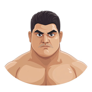 recommend clip art: Powerful Sumo Wrestler Portrait isolated on transparent background, cut out, png, cartoon illustration