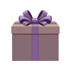 Obraz premium Purple Gift Box with Bow: A captivating image of a beautifully wrapped gift box adorned with a lavish purple bow isolated on transparent background, cut out, png, cartoon illustration