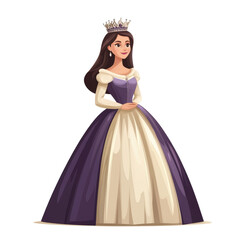 Fototapeta premium Regal princess in purple gown isolated on transparent background, cut out, png, cartoon style illustration