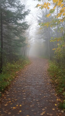 Obraz premium Wander through a fog-covered forest path