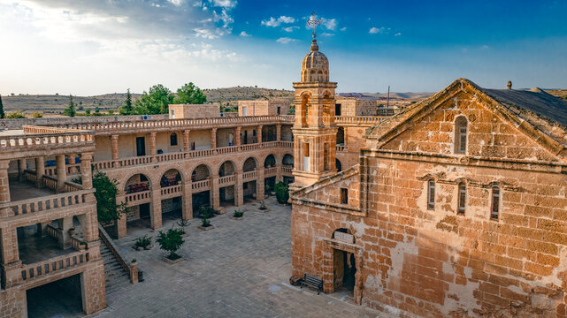 Ancient Mor Yakup Syriac Monastery Courtyard in Midyat, Turkey