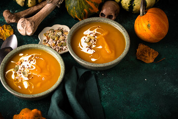 Vegetarian autumn pumpkin cream soup