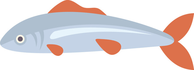 Cartoon illustration of a generic silver fish swimming to the left of the frame, isolated on a white background