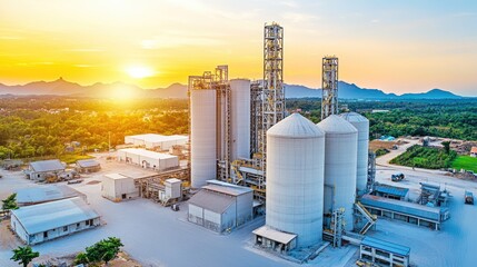 Obraz premium Silent cement factory, no activity, with equipment at a standstill, reflecting industrial stagnation.