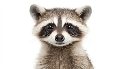 Fototapeta premium Sly raccoon in watercolor on a simple background, with lifelike fur texture and expressive face.