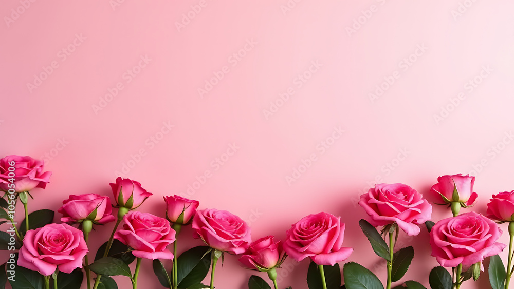 Poster Vibrant pink roses against a matching pale pink backdrop create a visually striking floral arrangement design element.