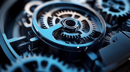 Close-up of intricate metal gears meshing together.