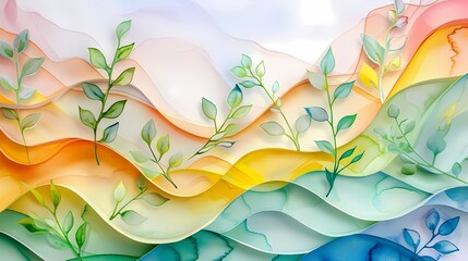 Waves and greenery illustrate sustainability, sustainability, minimal illustration