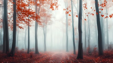 Soft, blurred autumn forest with gentle morning mist and a clear sky, ideal for text in a tranquil setting.












