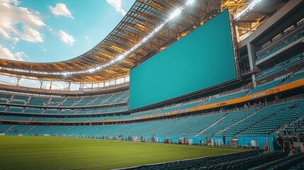 Massive Blank Stadium Billboard under Stadium Lights, Perfect for Advertisement and Mockup Designs