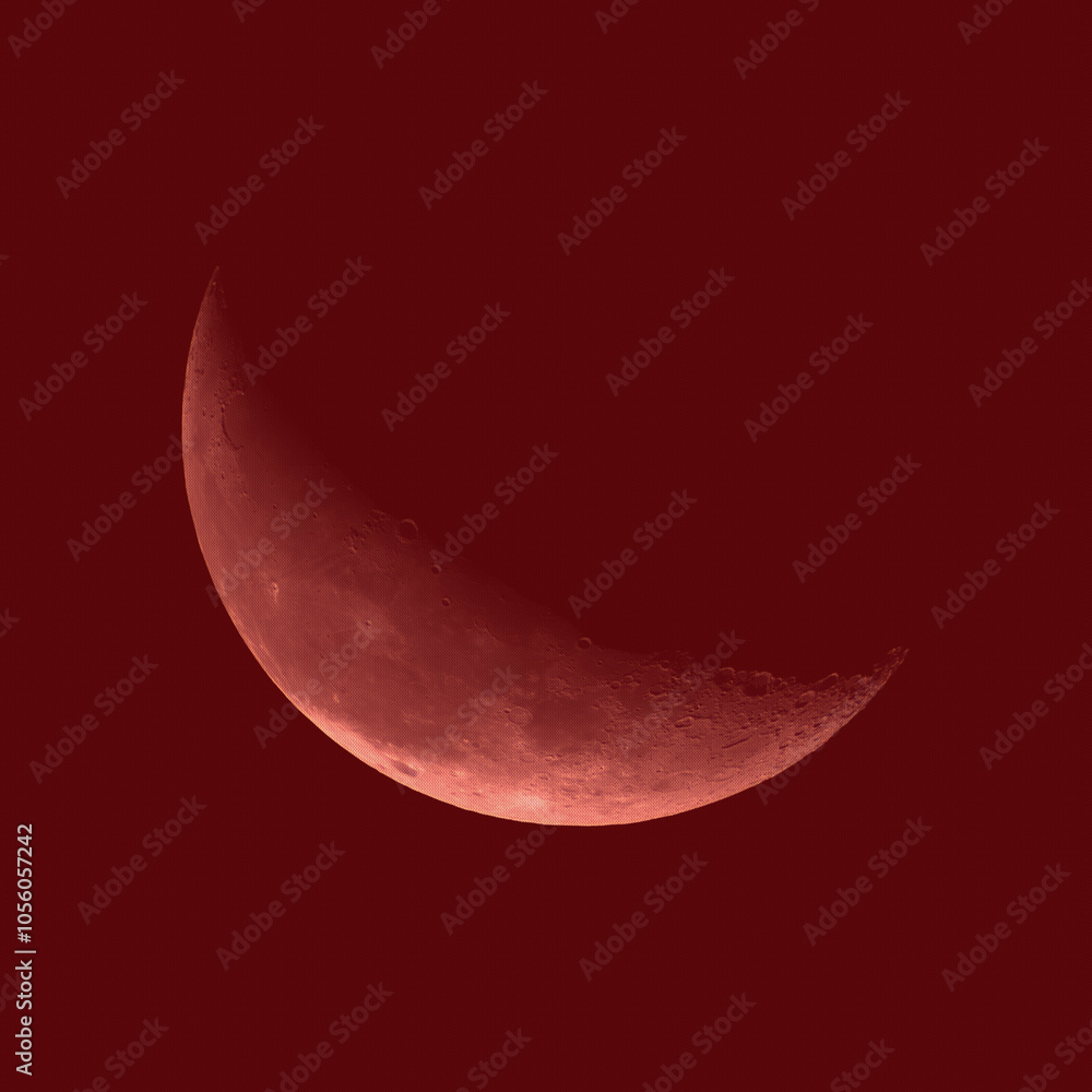 Wall mural crescent moon at 37.4% illumination with red mesh overlay