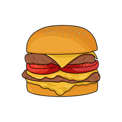 Delicious hamburger with meat and vegetable vector illustration