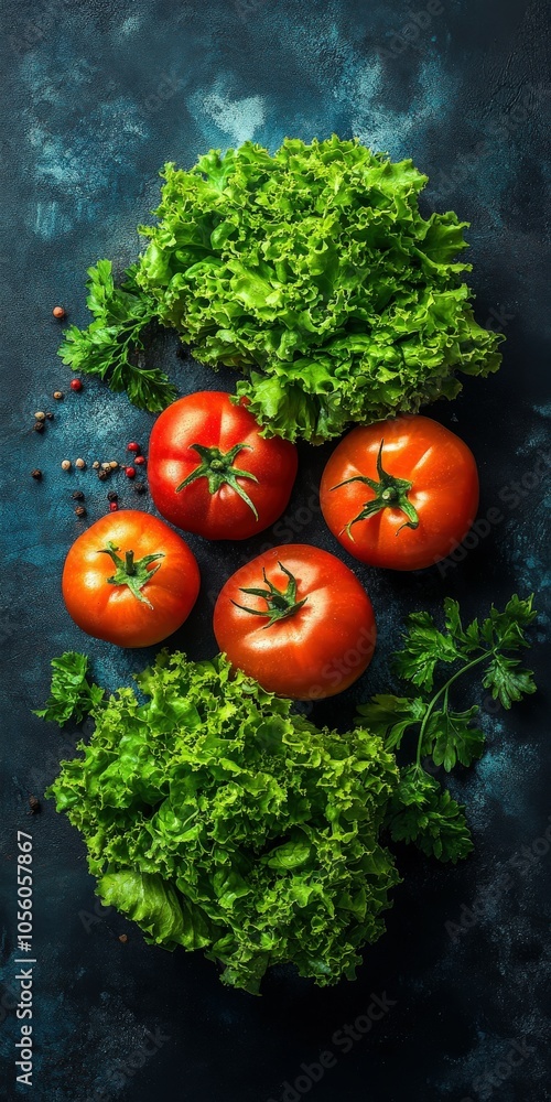 Wall mural fresh tomatoes and crisp lettuce create a vibrant salad arrangement