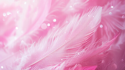 Obraz premium Beautiful abstract light pink feathers on a white background, including a white feather frame on pink texture. Love theme wallpaper for Valentine's Day.