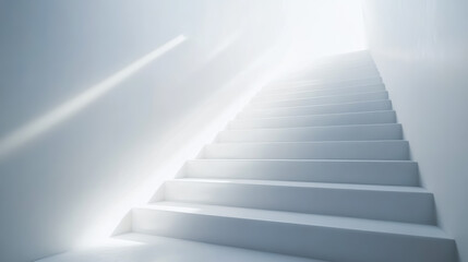 Fototapeta premium A serene ascent exploring the tranquil light of an endless staircase in a minimalist space