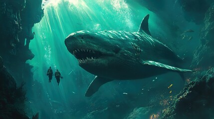 Fototapeta premium An expedition into the deep ocean, where explorers encounter the mysterious creatures of the animal kingdom.