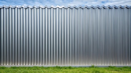 Fototapeta premium Texture of gray metal fence with wavy aluminum siding macro shot