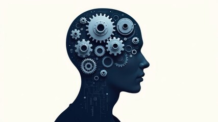 silhouette of a human head with mechanical processes and gears in the head. concept of development and innovation
