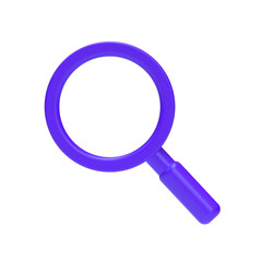 3D illustration of front magnifying glass icon for search, browser, page, discovery, see more, magnification