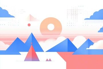 Abstract landscape featuring colorful geometric shapes in pastel hues