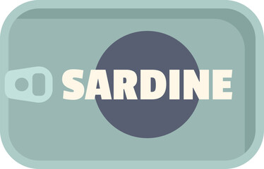 Closed rectangular sardine tin can with pull tab, depicting a minimalist illustration of preserved fish packaging