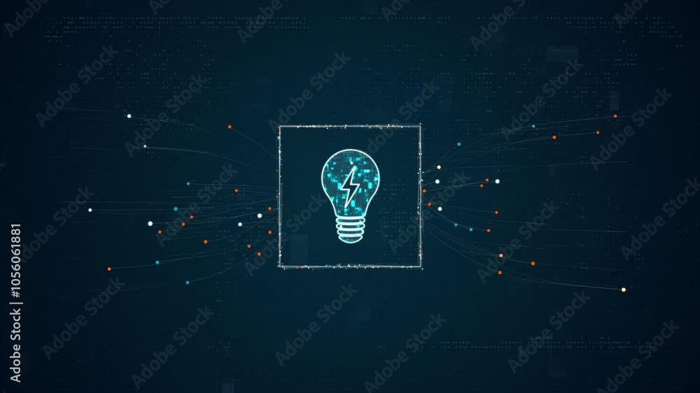 Canvas Prints motion graphic of blue digital lamp logo with particles dot spread on abstract background with light